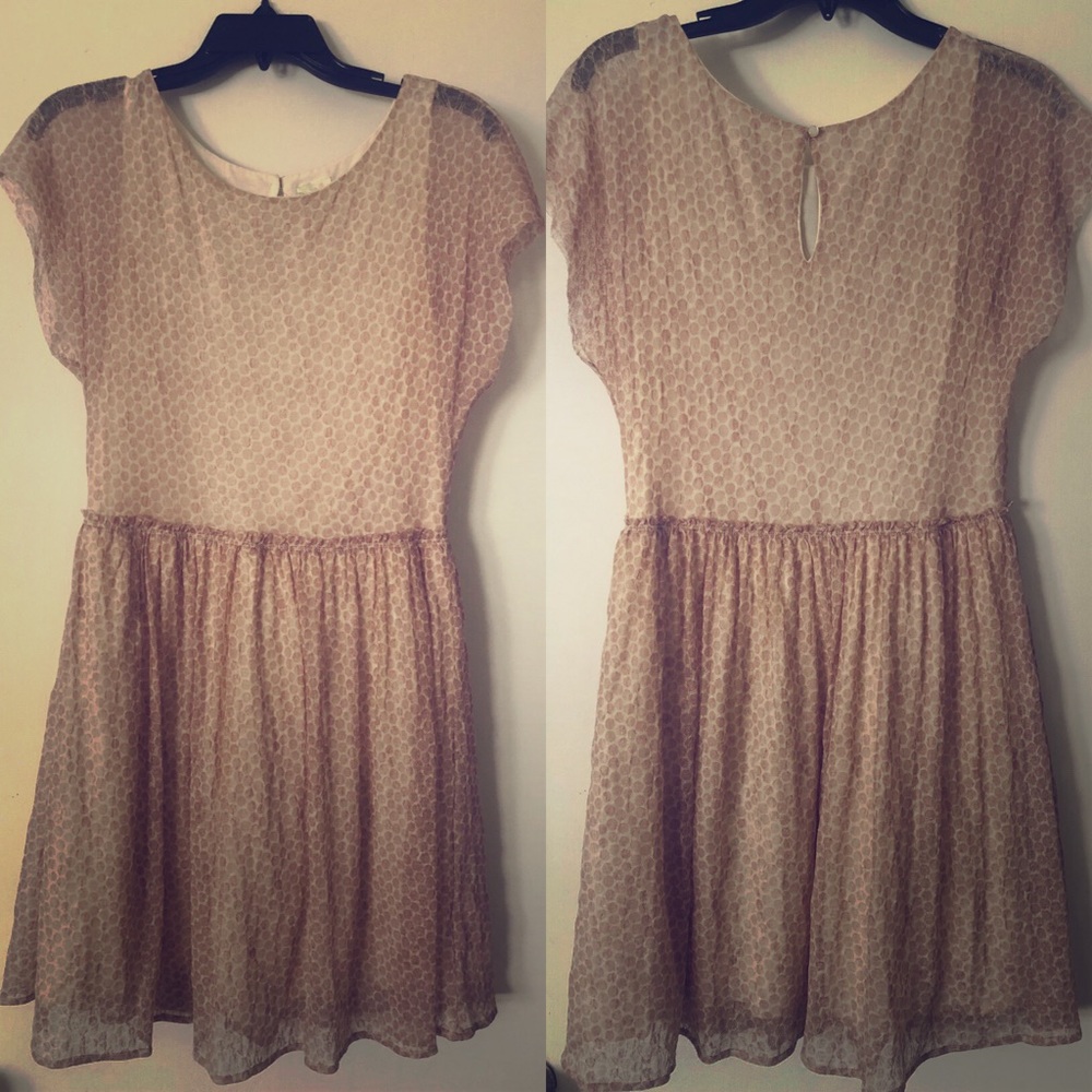 Anthropologie pink polka dot fit n flare dress